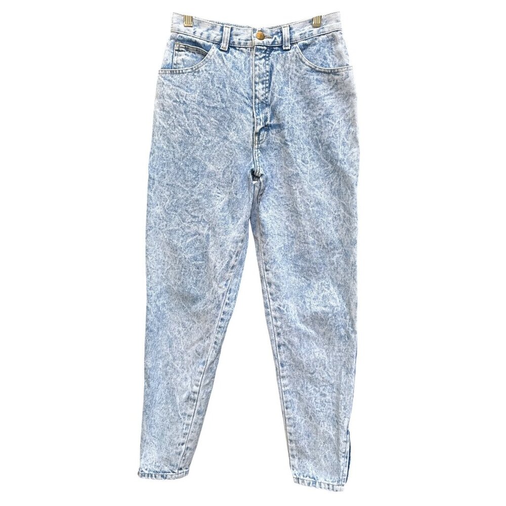 Vintage 80s Acid Wash‎ High-Waisted Mom Jeans Tapered Leg Zip Fly 100% Cotton